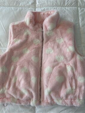 SINCERELY JULES soft cozy reversible faux fur vest pink white hearts L NWT